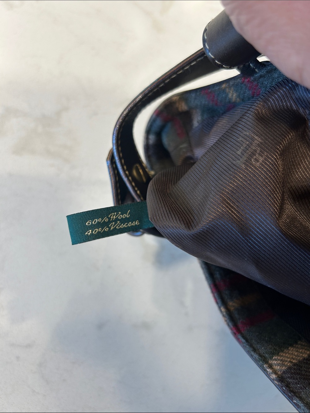 VTG Lauren Ralph Lauren Plaid Hobo Dark Brown Leather Trim Equestrian Preppy Y2K - Picture 2 of 13